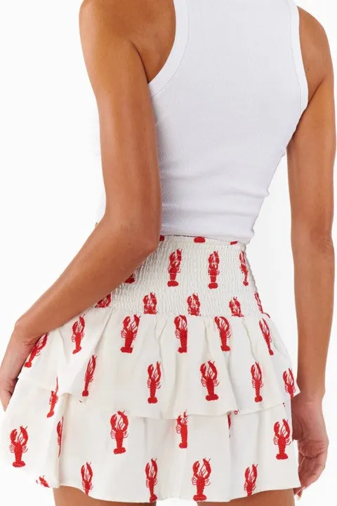 Red Lobster Embroidered White Mini Skirt