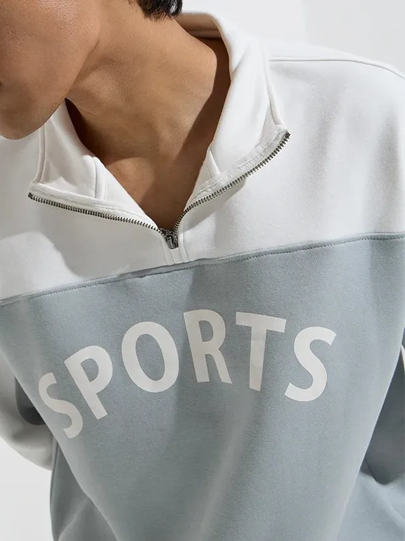 Grey Text Graphic Cotton Blend Sweatshirt