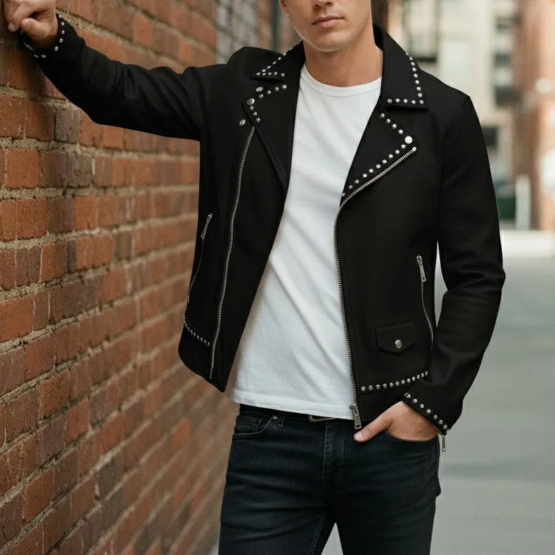 Structured Leather Biker Motorcycle Studded Jacket