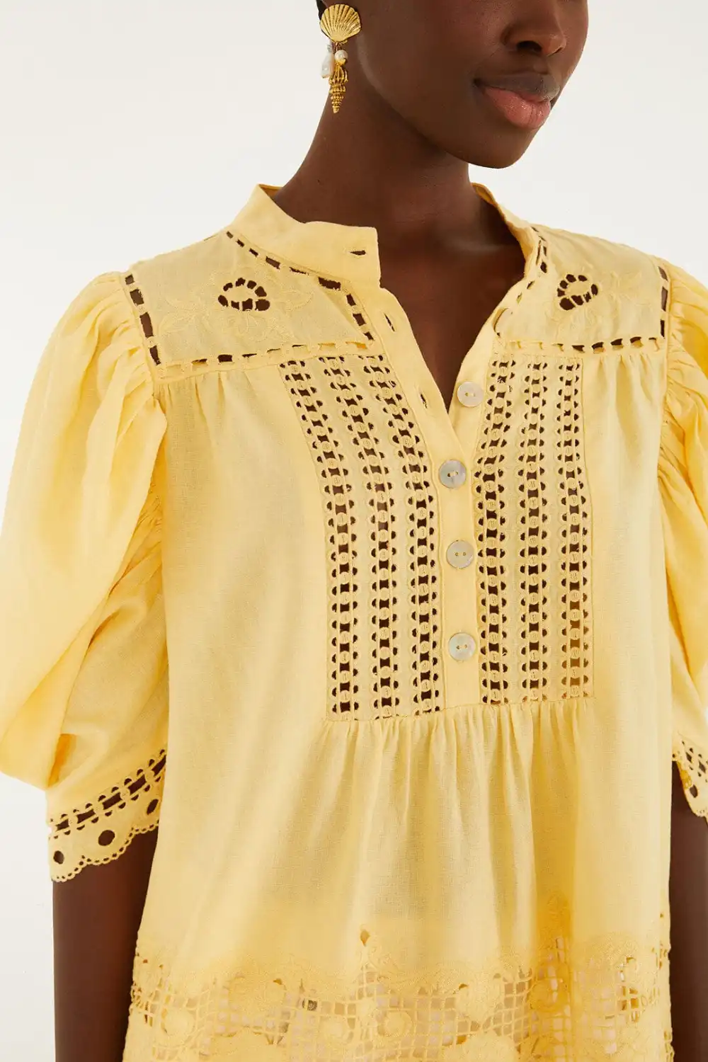Modern Embroidered Eyelet Short-Sleeve Blouse
