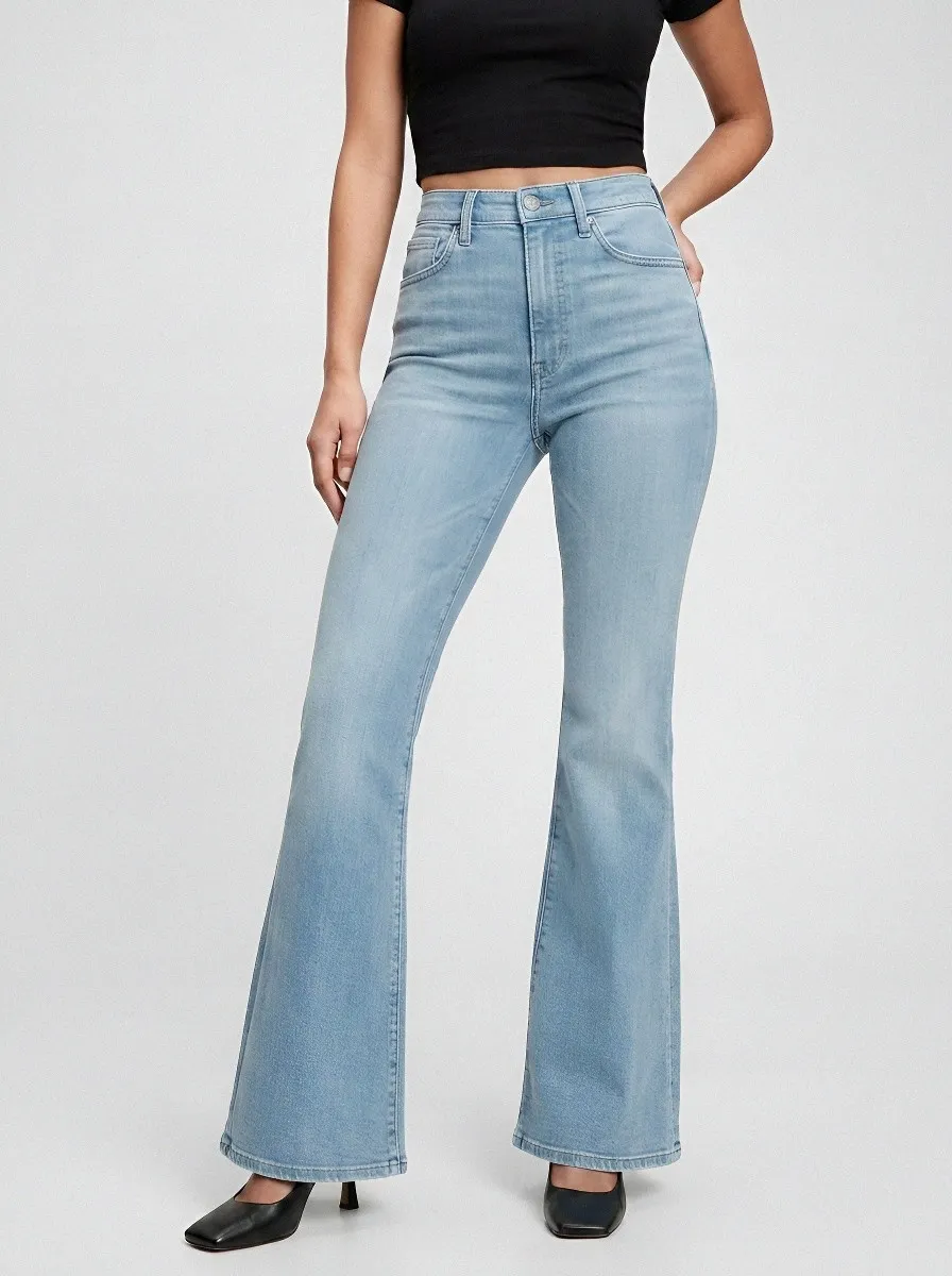 Classic Stretch Vintage-Wash Women's High-Waist Stretch Flare Jeans