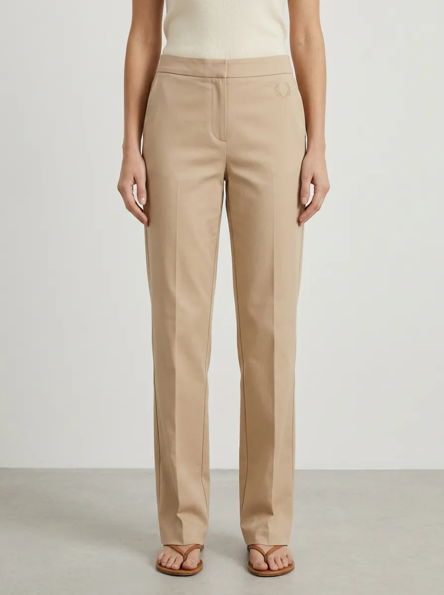 Women's Minimalist Wreath Logo Embroidered Mid-Rise Straight Leg Pants
