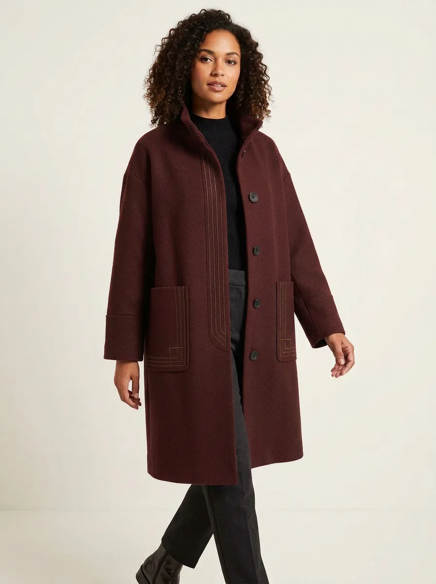 Women's Geometric Stitch Dark Green Coat