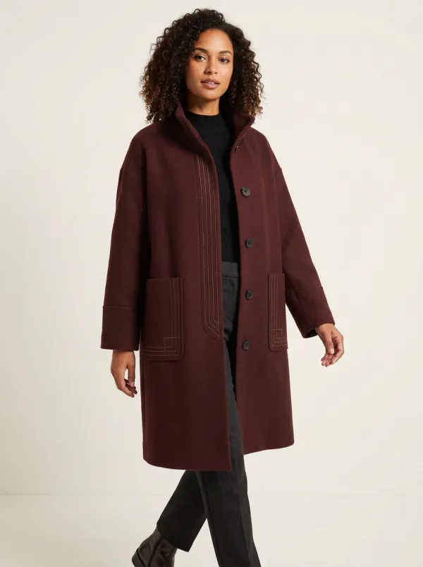 Women's Geometric Stitch Dark Green Coat