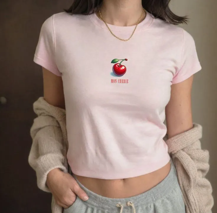 Cherry Script Crop Tee
