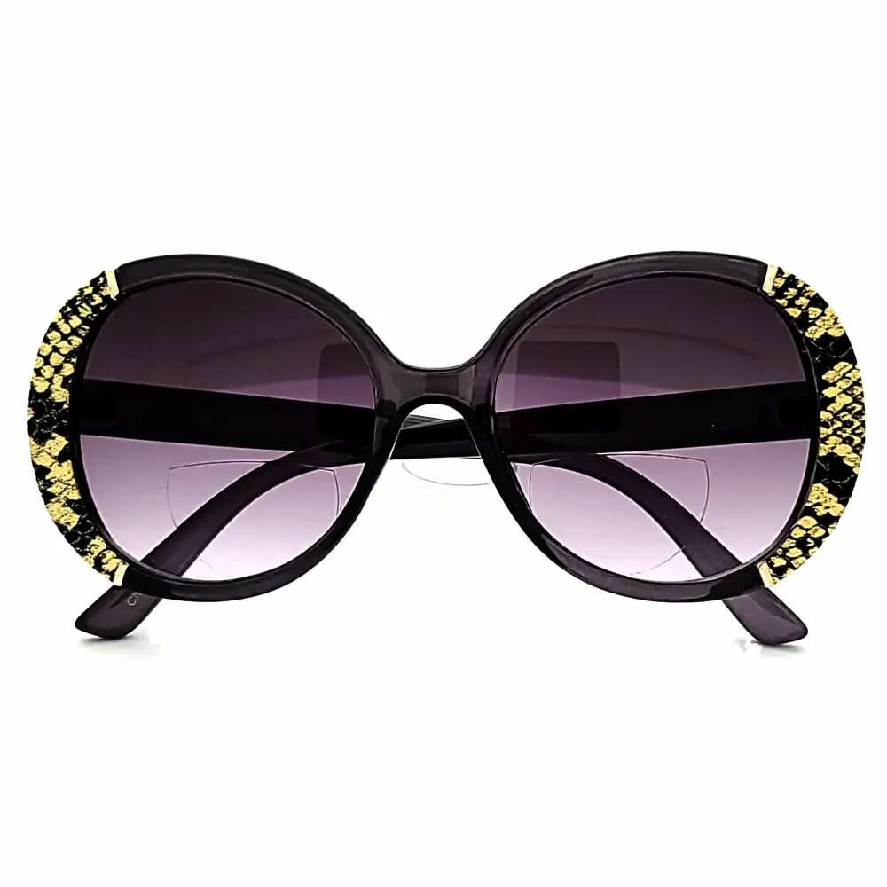 Women's Large Snake Print Round Bifocal Reading Sunglasses