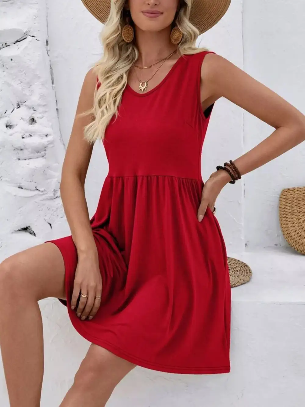 V Neck Sleeveless Mini Dress