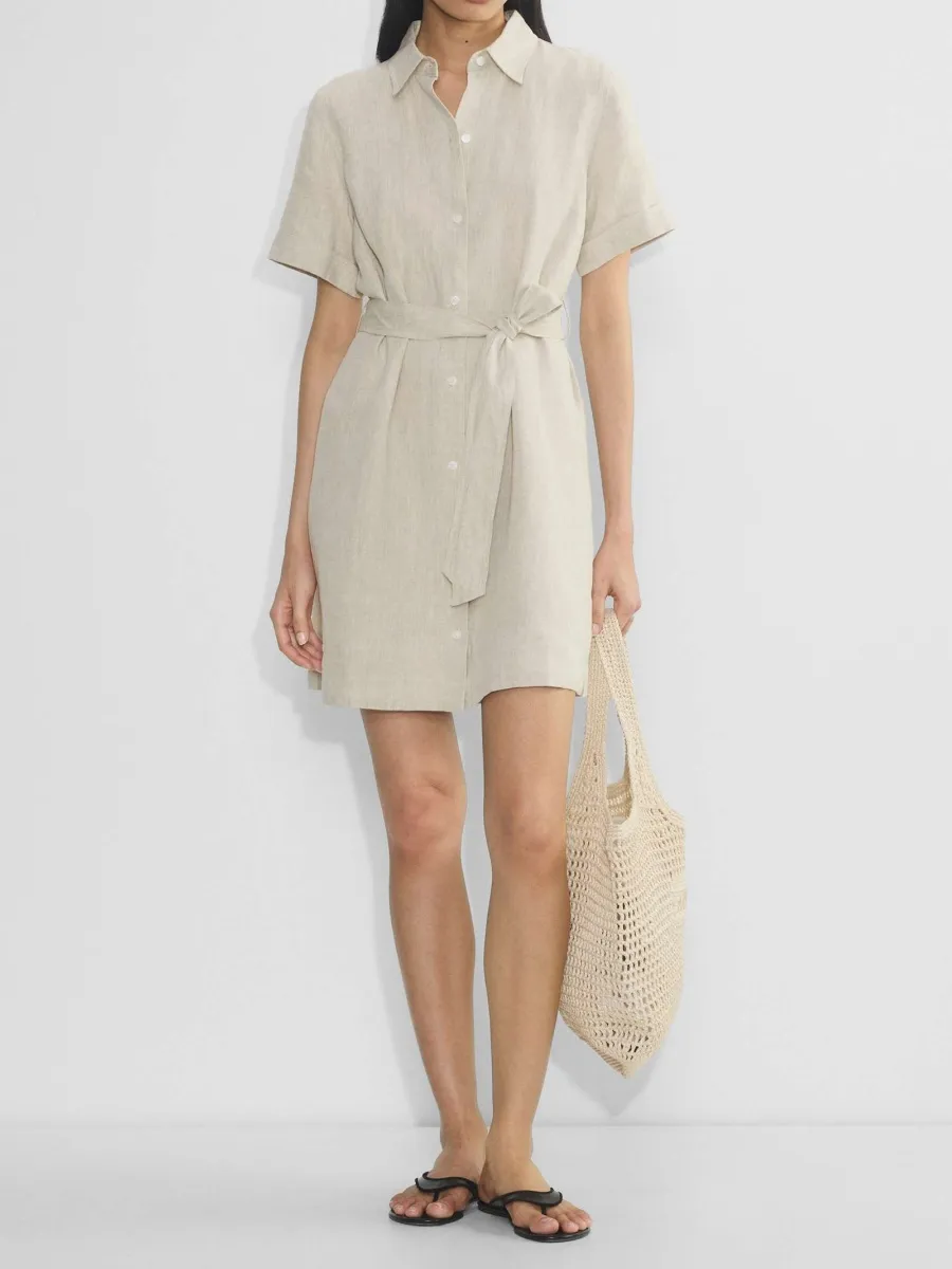 Tied Button Up Short Sleeve Dress