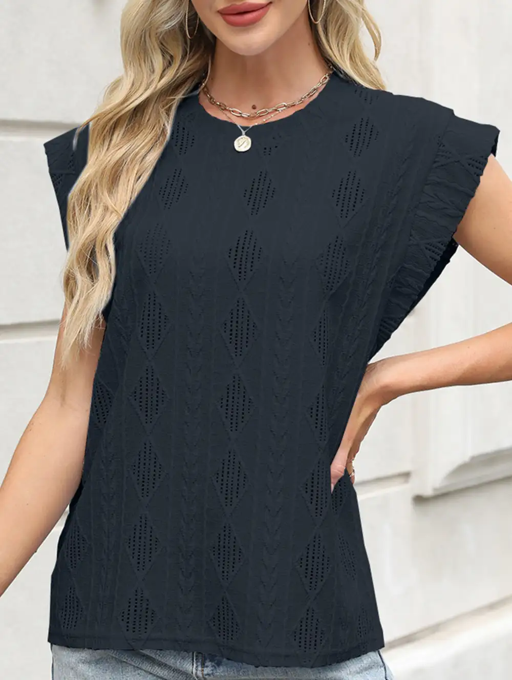 Jacquard Crew Neck Loose Tee