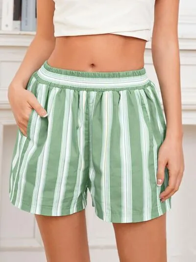 Relaxed Striped Elastic Waist Shorts