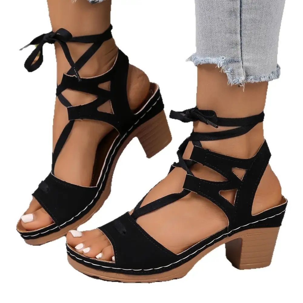 Block Heel Peep Toe Wedge Sandals