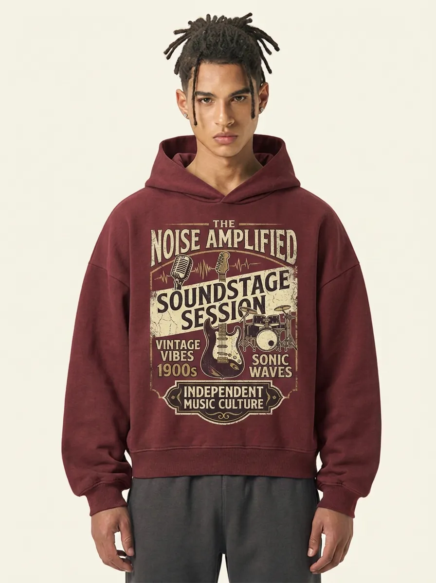Men's Music Lover Vintage Soundstage Guitar Printed Hoodie