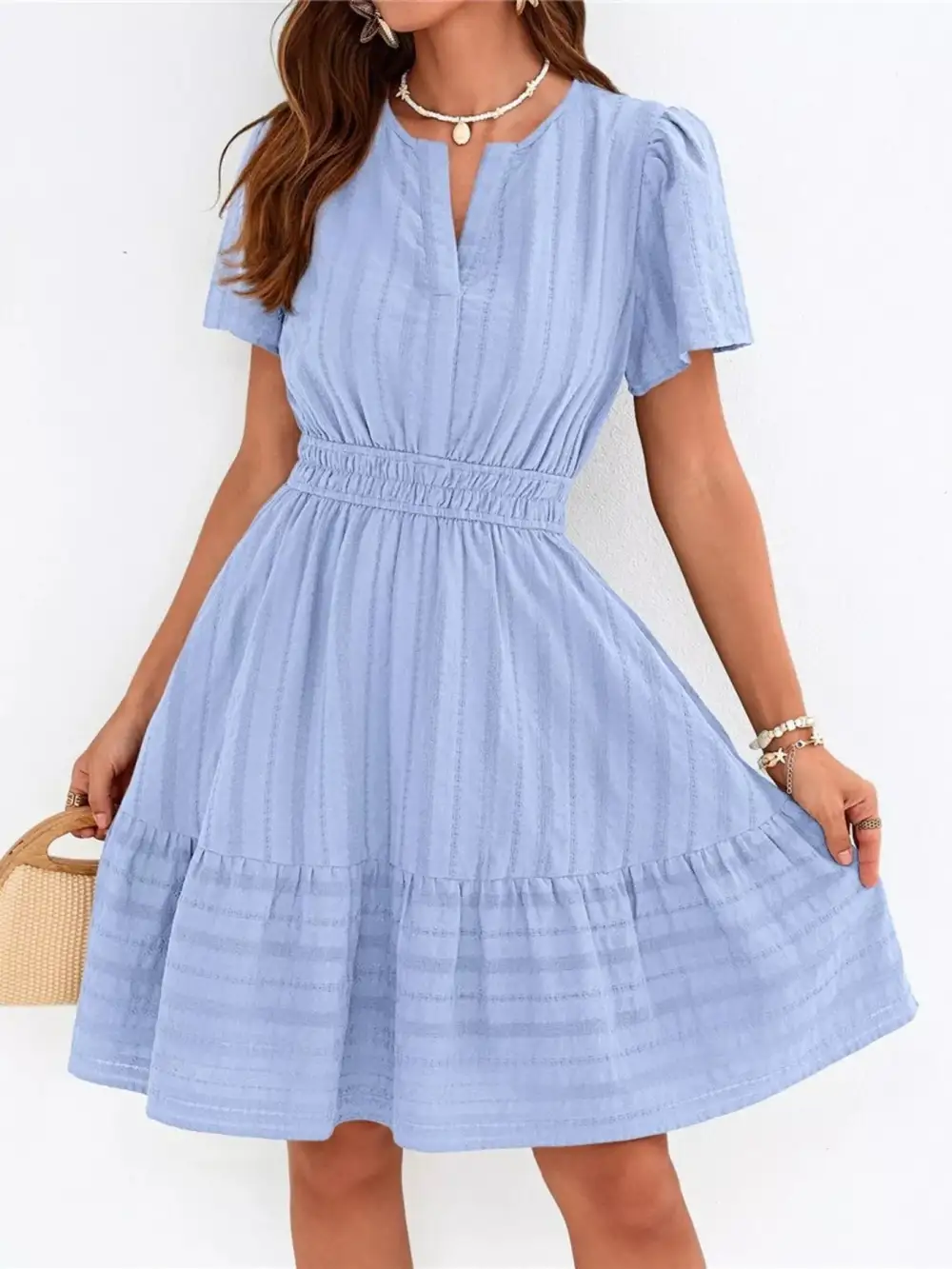 Tiered Smocked Short Sleeve Casual Dress