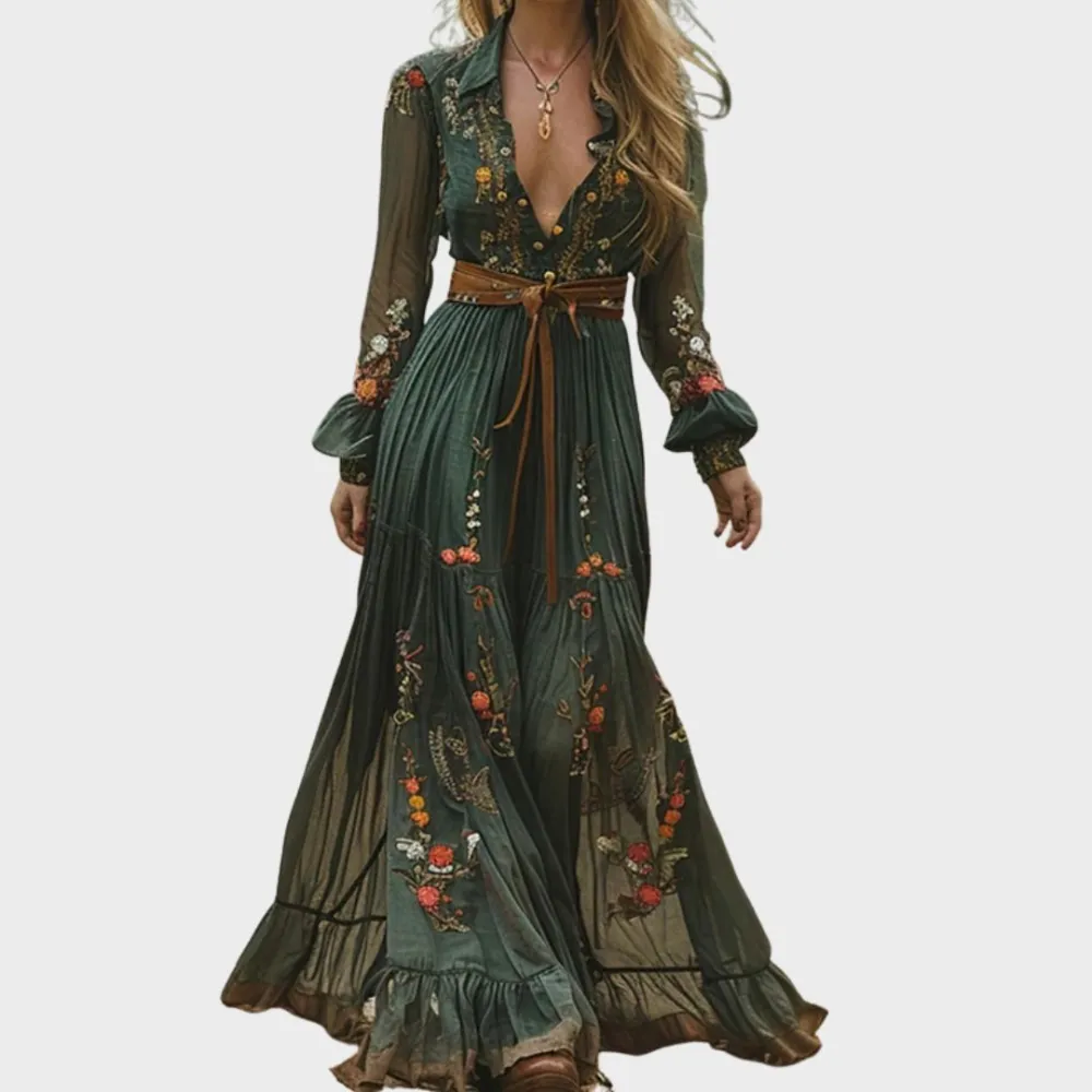  Boho V Neck Maxi Dress
