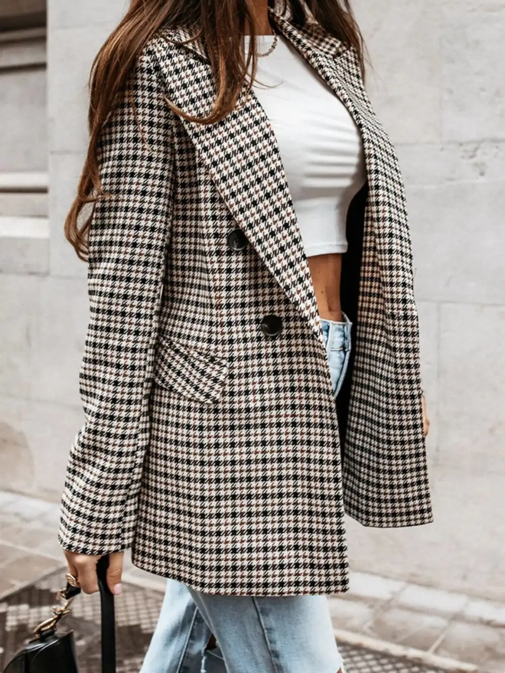 Double-Breasted Houndstooth Blazer