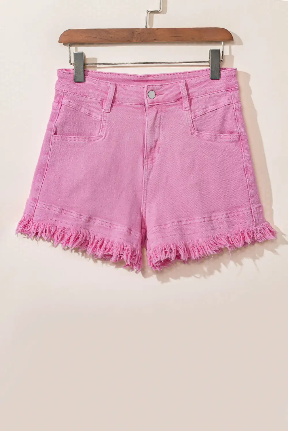 Pink Frayed Edge Mid Rise Denim