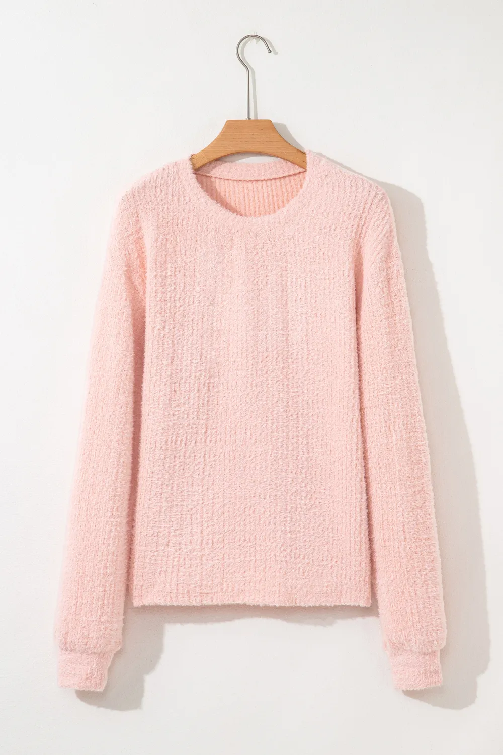 Light Pink Fuzzy Ribbed Texture Top