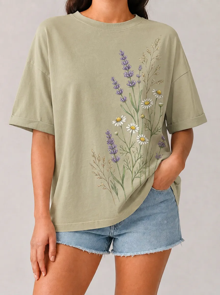 Women's Floral Graphic Crewneck T-Shirt Daisy-Graphic