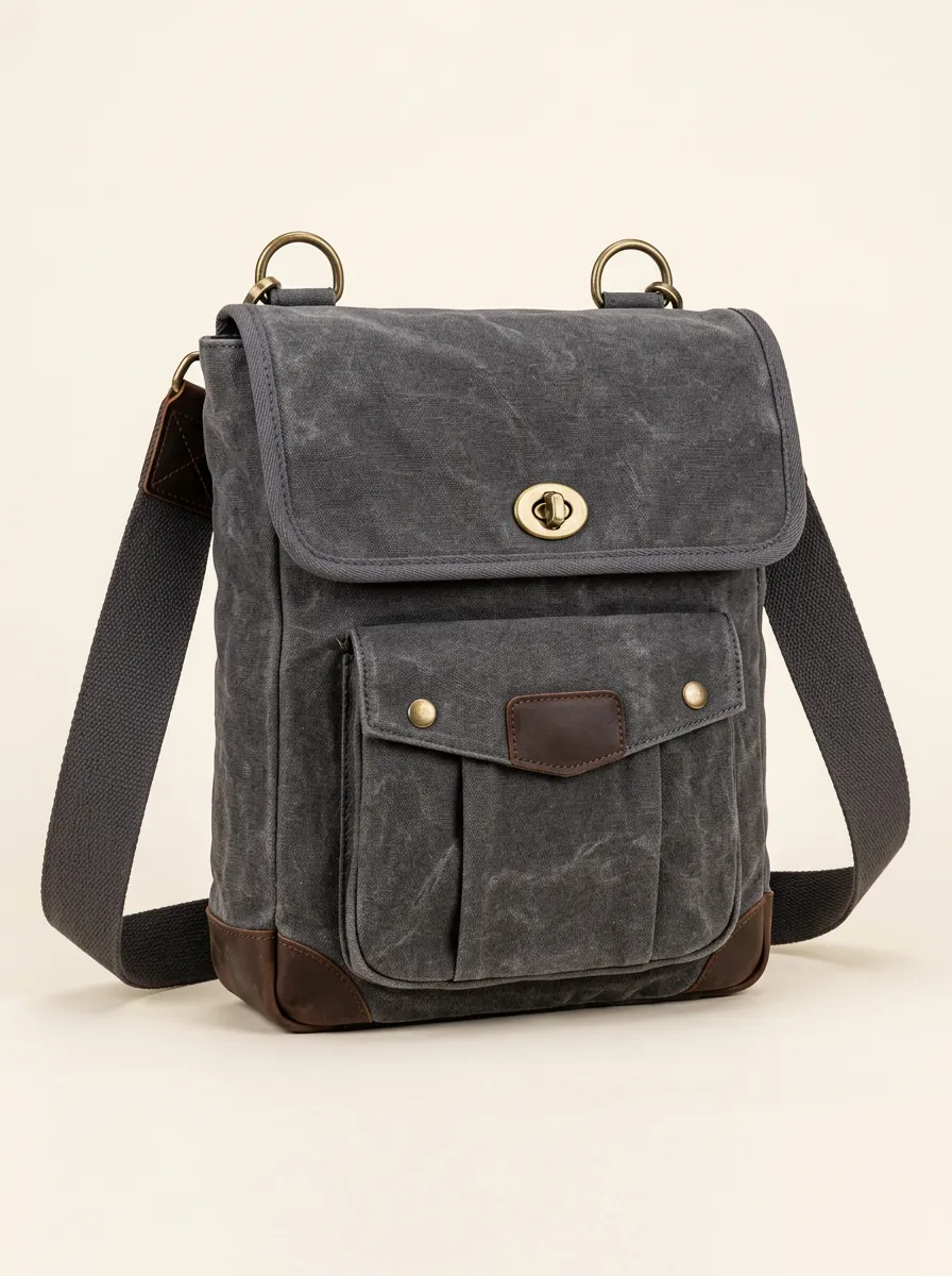 Men's Leather Trimmed Waxed Canvas Crossbody Bag