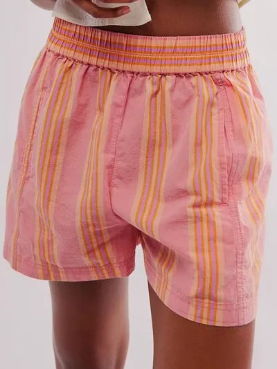 Relaxed Striped Elastic Waist Shorts