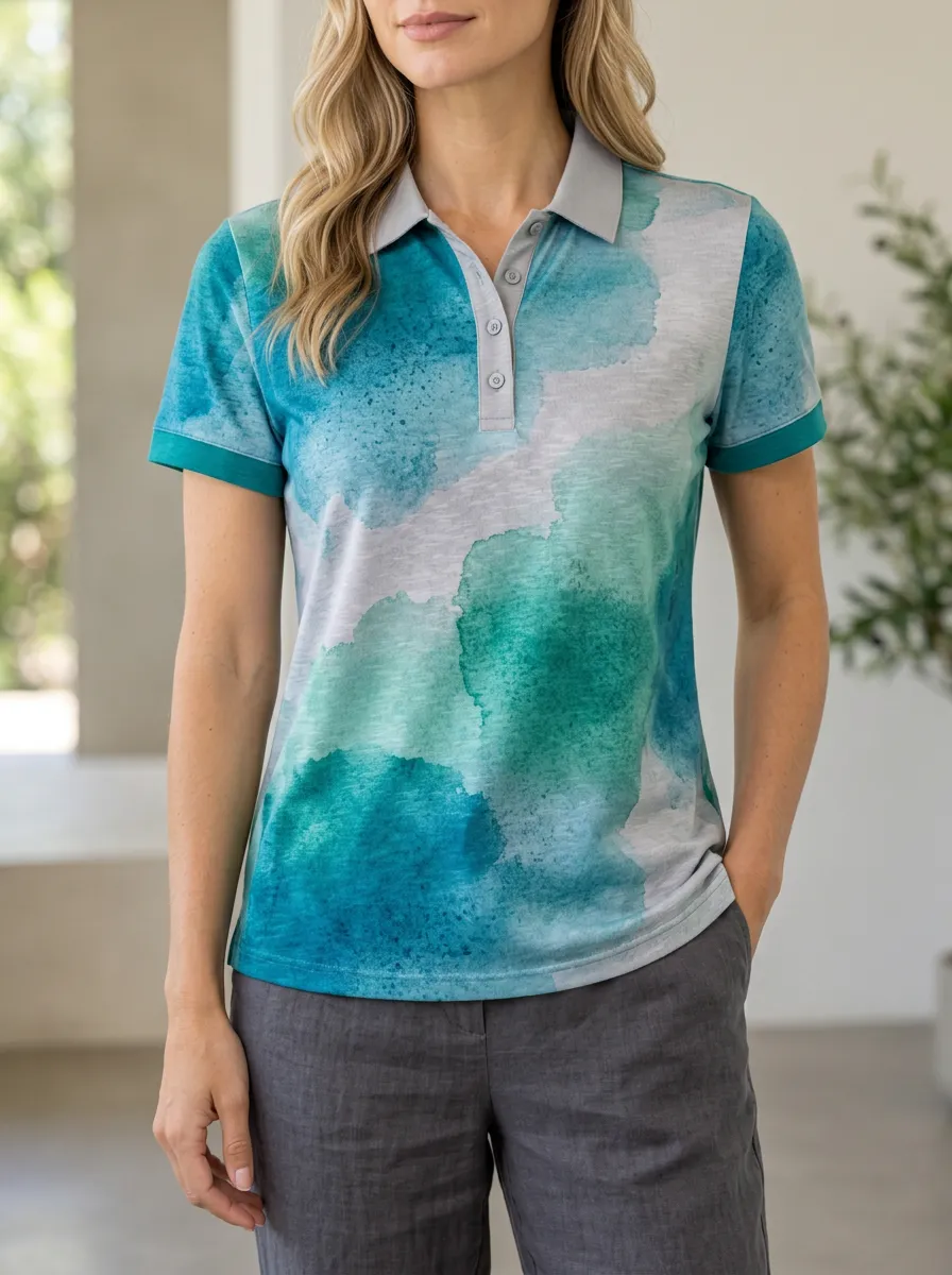 Women's Classic Watercolor Abstract Polo Shirt