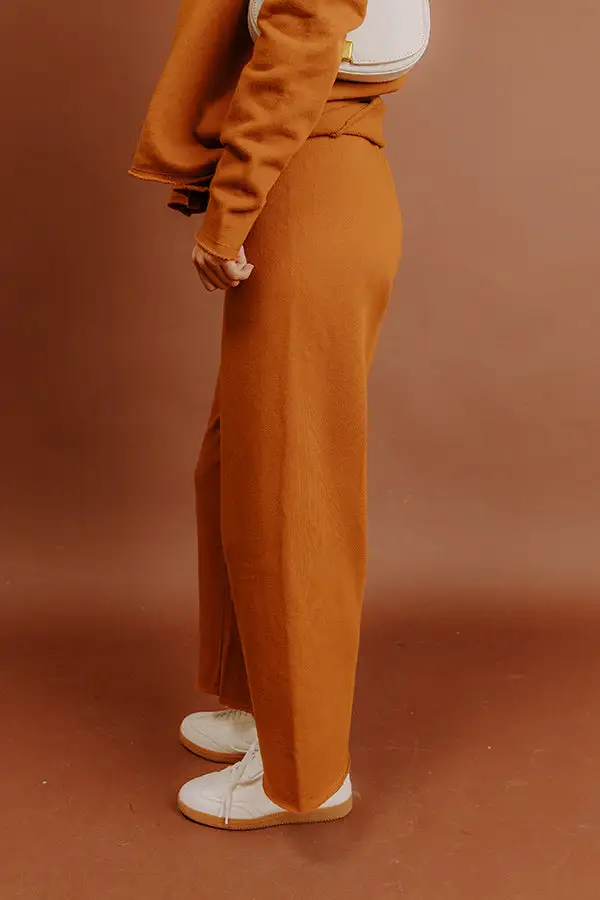 High Waist Wide Leg Fleece Pants In Pumpkin