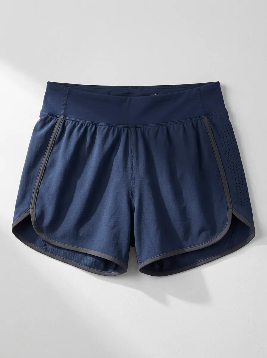Women's Athletic Fitness Navy Blue Perforated Running Shorts