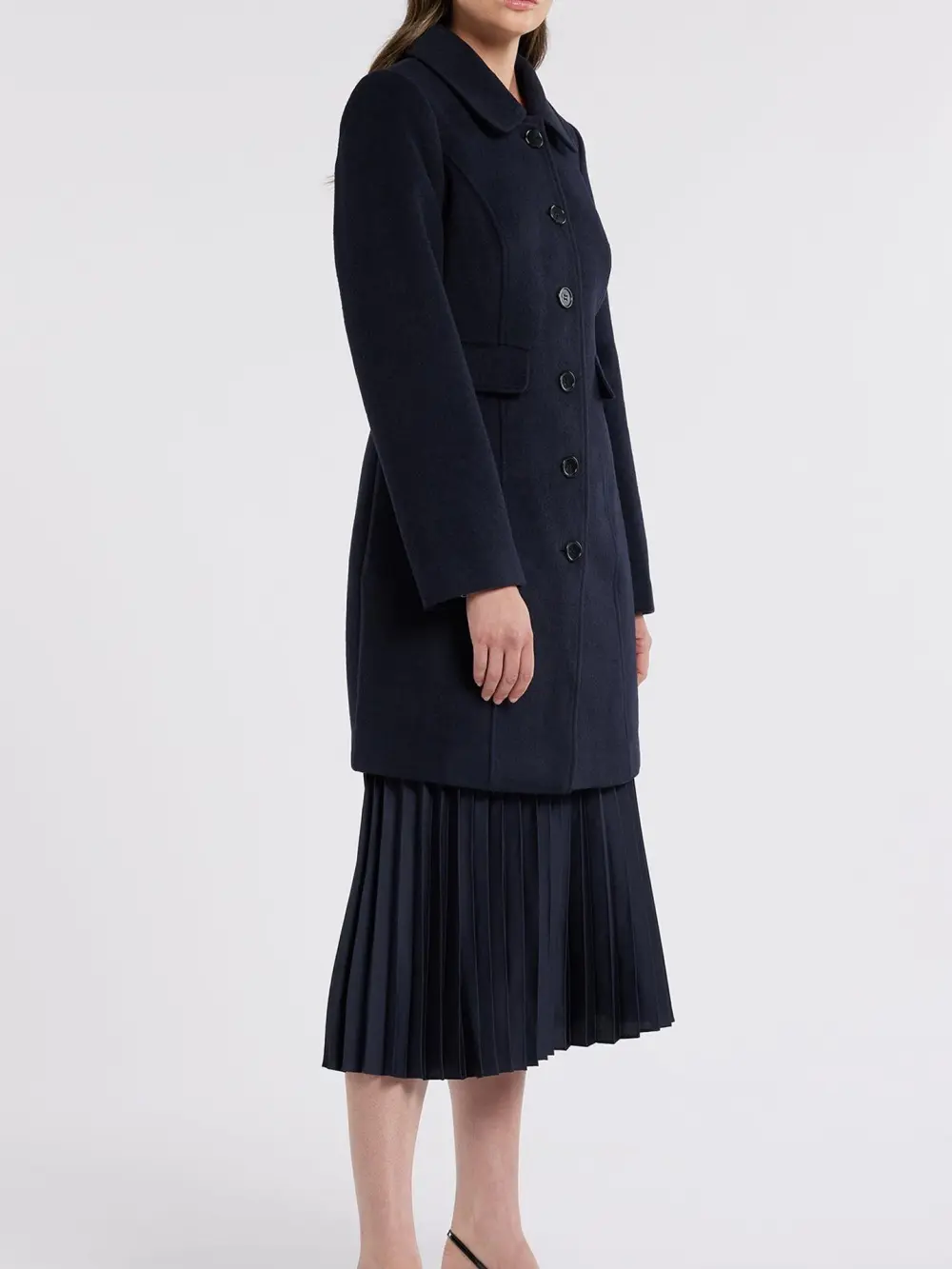 Navy Wool Blend Long Coat
