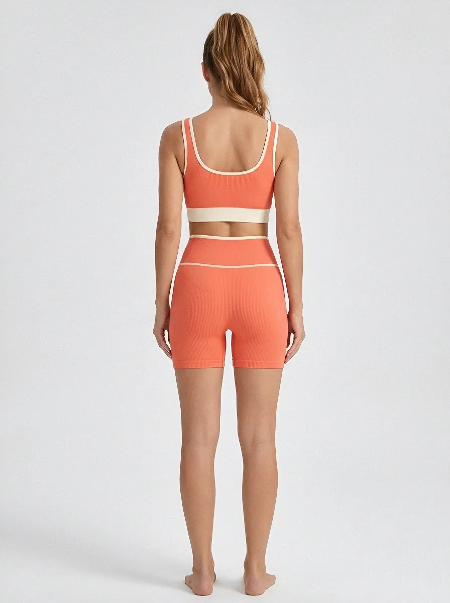 Athletic Ribbed Texture Wardrobe Women's Tank Top And Sports Shorts Set