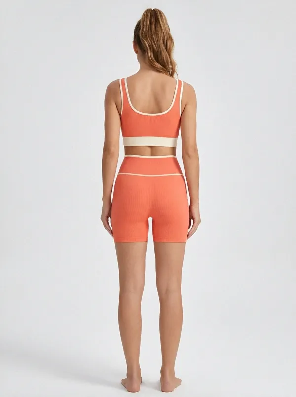 Athletic Ribbed Texture Wardrobe Women's Tank Top And Sports Shorts Set