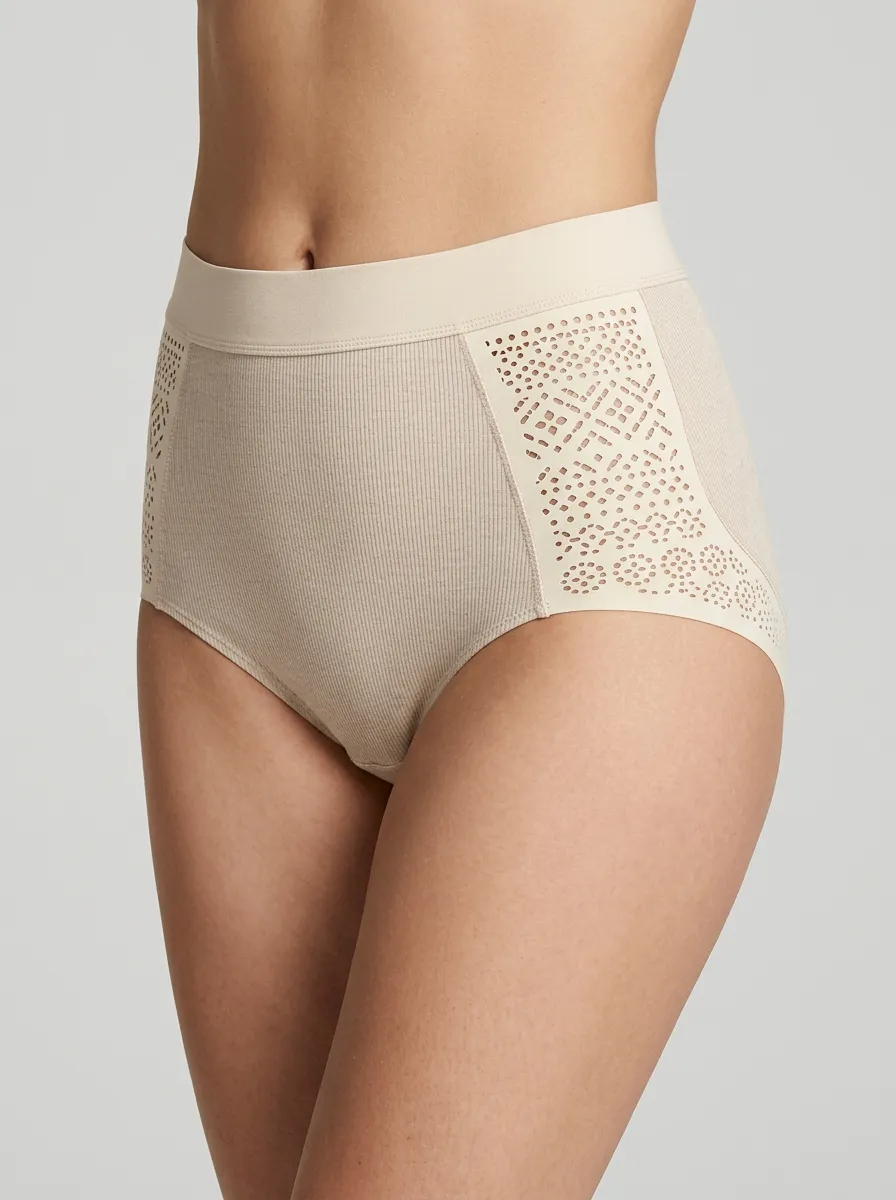 Women's High-Waisted Laser-Cut Ribbed Panties