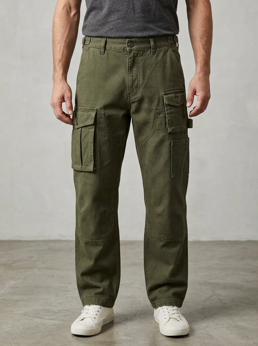 Men's Relaxed Canvas Tactical Pocket Cargo Pants