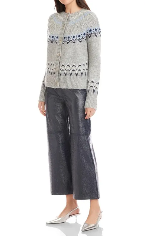 Grey Fair Isle Knit Cardigan