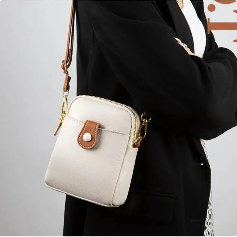 Minimalist Taupe Leather Everyday Phone Crossbody