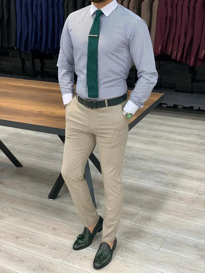Clean Finish Slim Fit Plaid Tailored Trousers