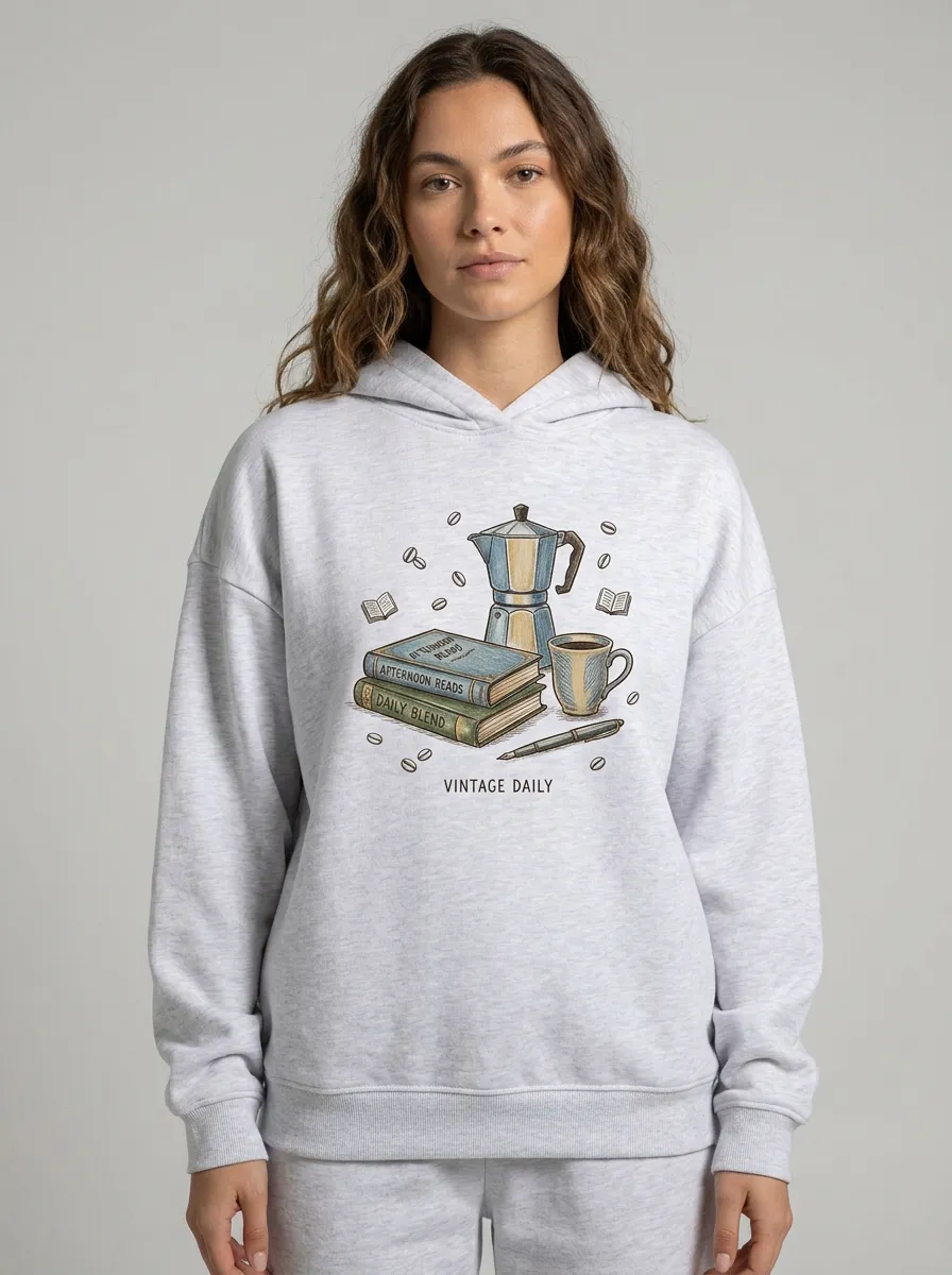 Women's Book Coffee Moka Pot Books Graphic Hoodie