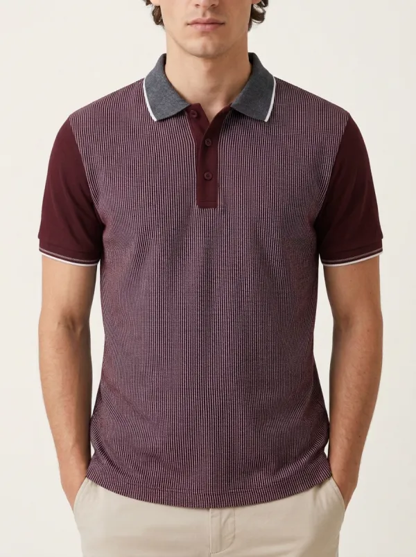 Men's Casual Business Vertical Striped Pattern Printed Polo Shirt