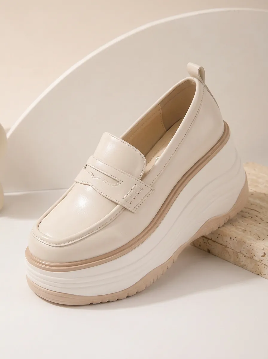 Unisex Penny-Style Wedge Slip-On Platform Loafers