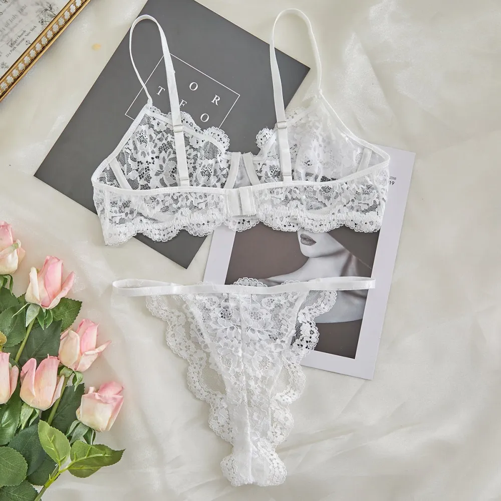 Sheer Lace Suspender Bra And Panty Set