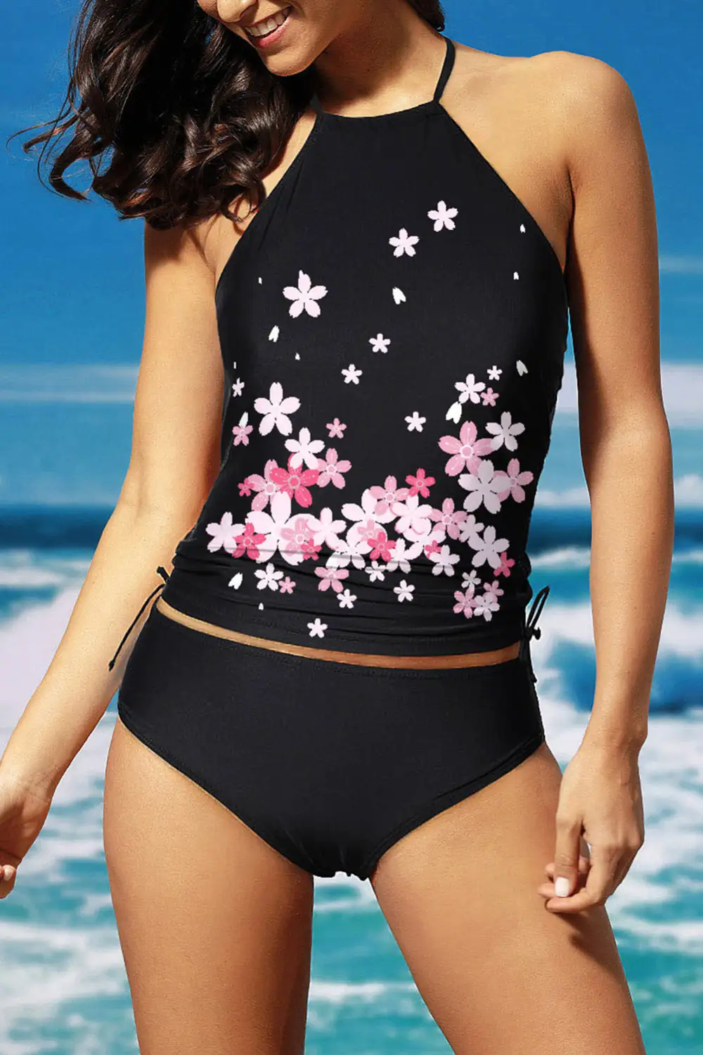 Swimwear Cherry Blossom Halter Tankini Set