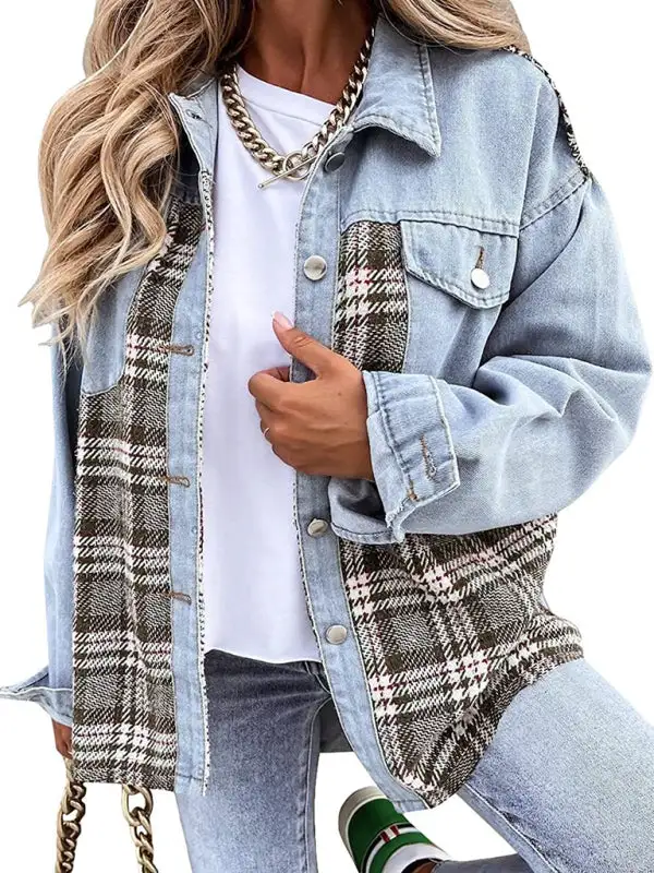 Button-Down Lapel-Collar Collared Denim Jacket