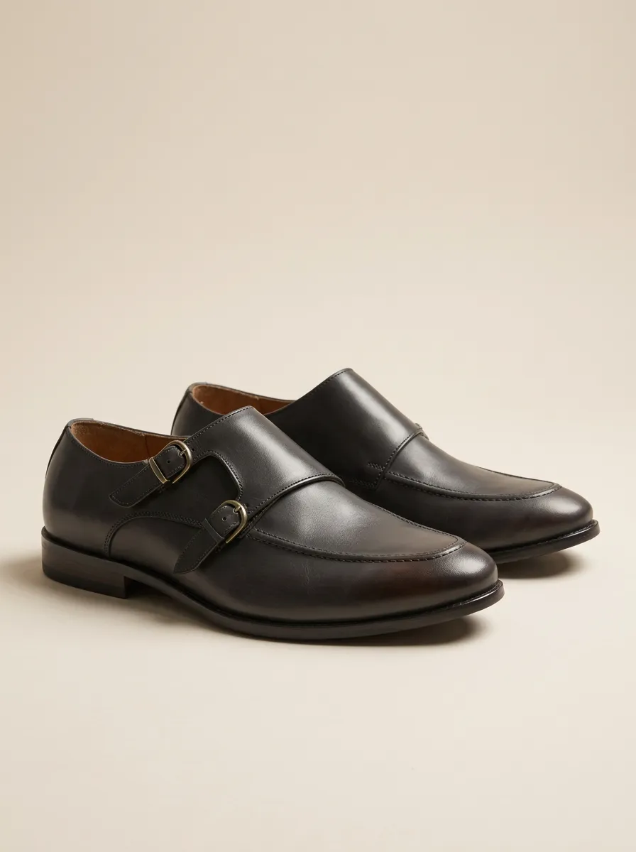 Men's Everyday Classic Business Double Monk Strap Leather Shoes