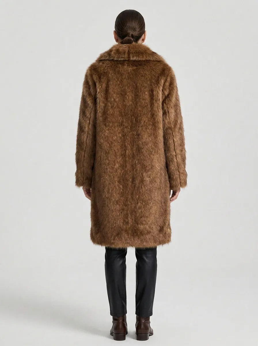 Warm-Look Longline Faux Fur Coat