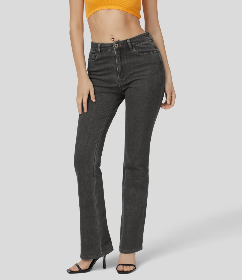 Magic Mid Rise Button Pockets Stretchy Knit Casual Bootcut Jeans