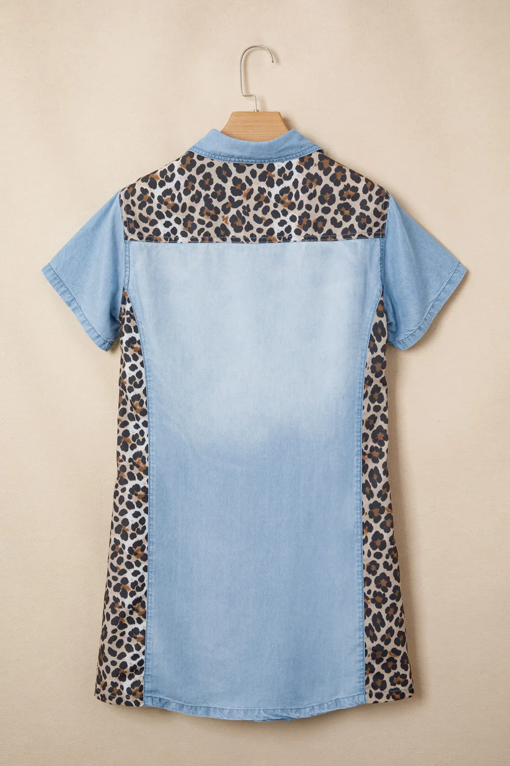 Blue Leopard Patchwork Shirt Dress