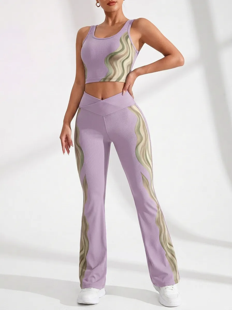 Wave Ribbed Crossover Waist Flare Active Set