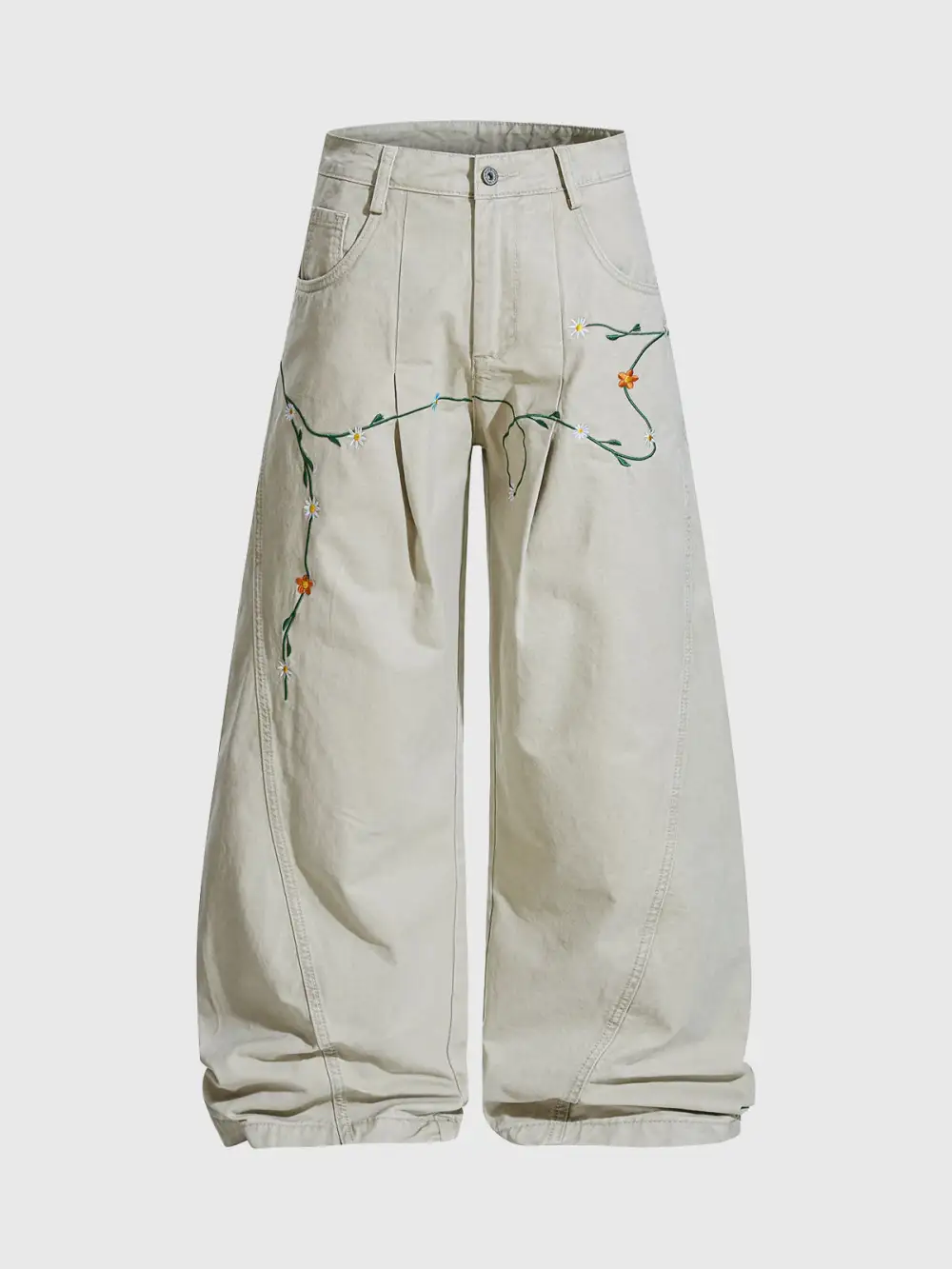 Barrel-Leg Structured Contrast-Detail Pants