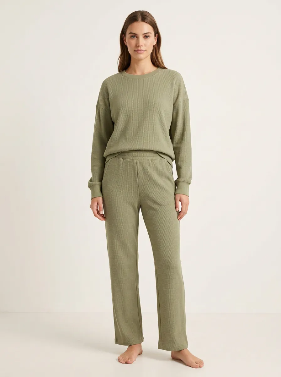 Women's Ribbed Edge Waffle Knit Set