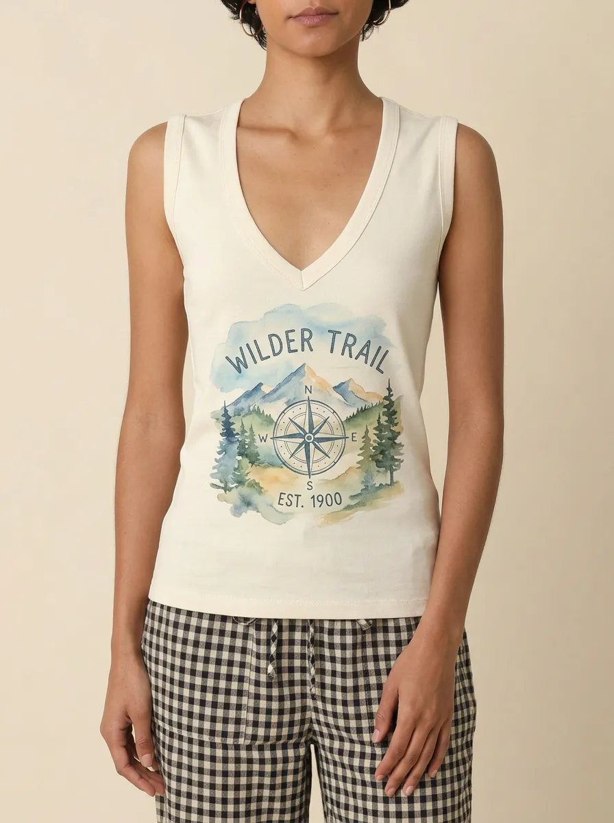 Women's Hiking Lover Wilder Trail Compass Mountain Printed Tank Top