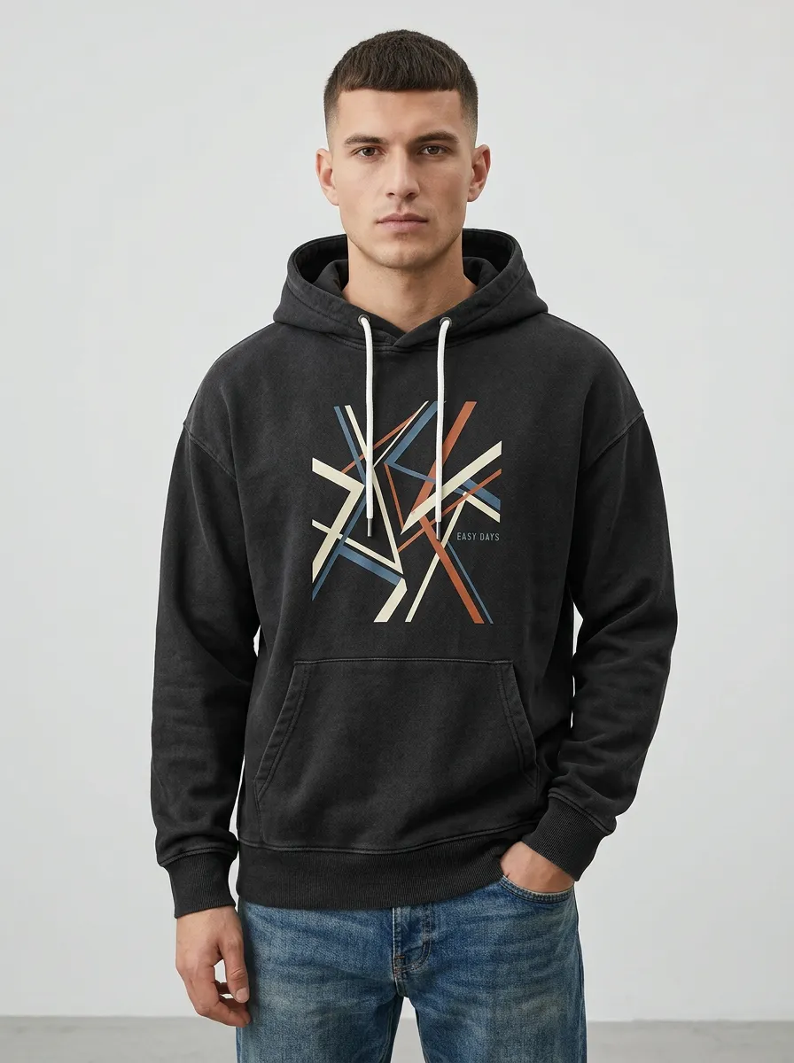 Men's Easy Days Abstract Geometric Lines Print Hoodie